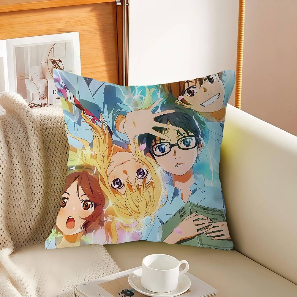 Anime Y-Your L-Lie In A-April Pillow Covers Cartoon Sofa Decorative Home Double-sided Printing Short Plush Cute Cushion Cover