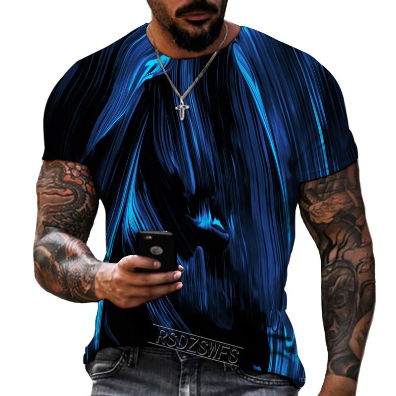 Blue And Black Color Mix And Match 3D Printing Men's Round Neck T-shirt Lycra Polyester Fabric Casual Brand Clothing Oversized