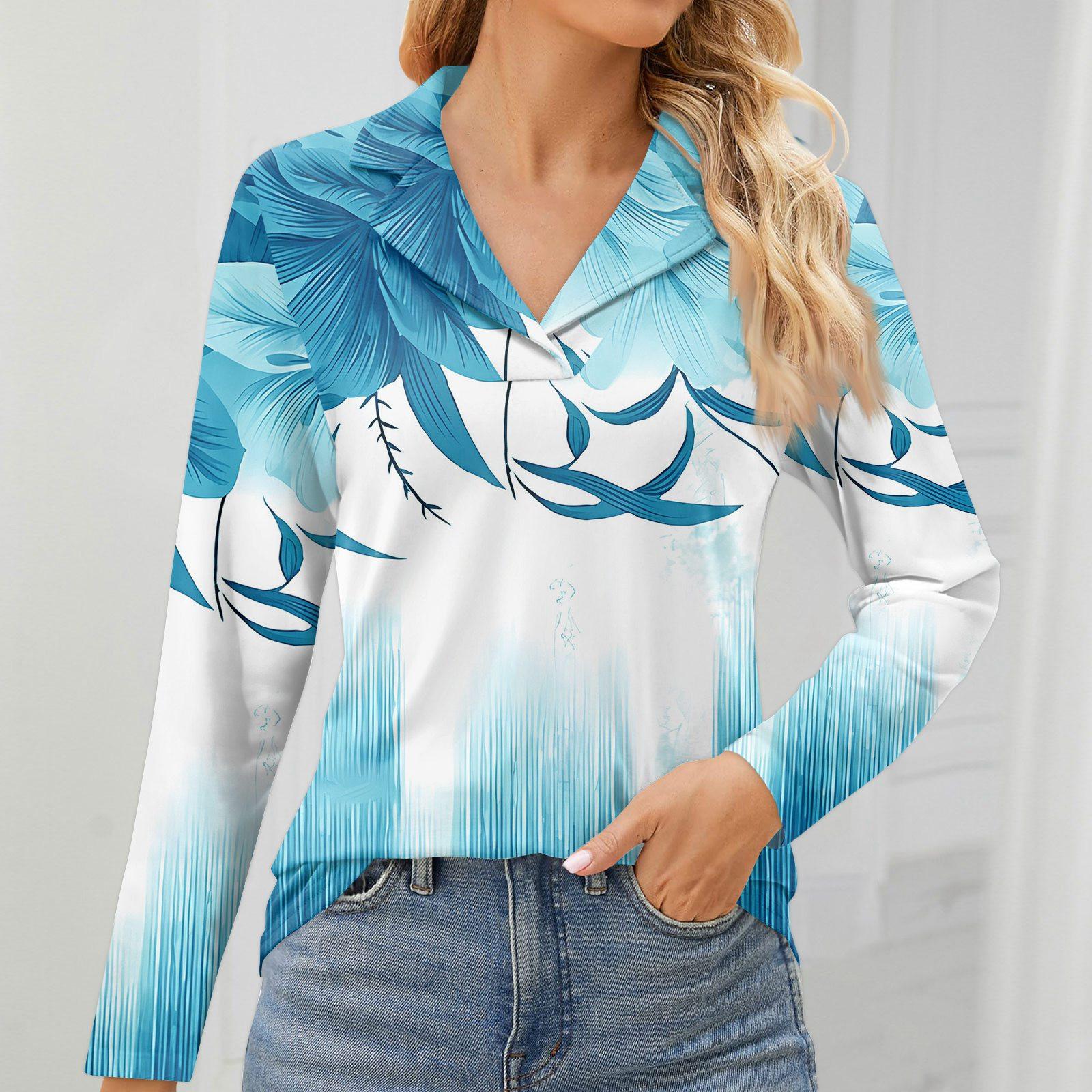 

Женская мода для отдыха с длинным рукавом и V-образным вырезом с цветочным принтом XXL