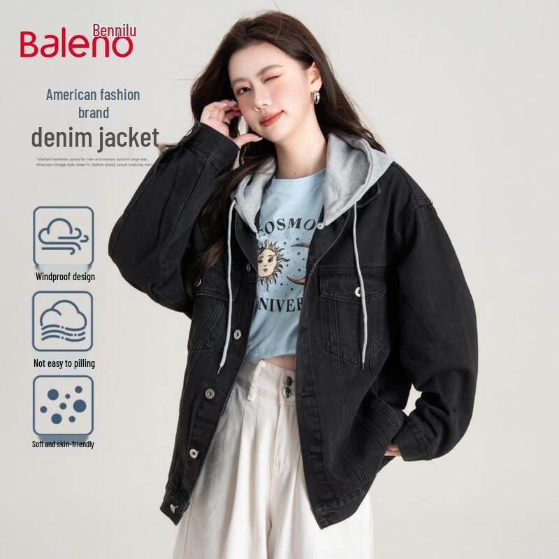 Baleno Women s Faux Two-Piece Hooded Denim Jacket S