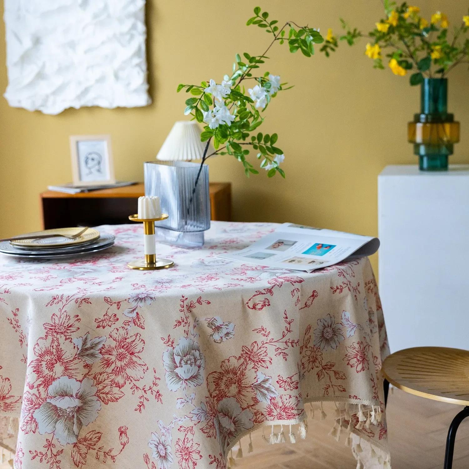 

Хлопок лен винтажная скатерть пасторальный цветочный деревенский моющийся круглый стол чехол для декора фермерского дома, пикника, декора столешницы Round 150cm