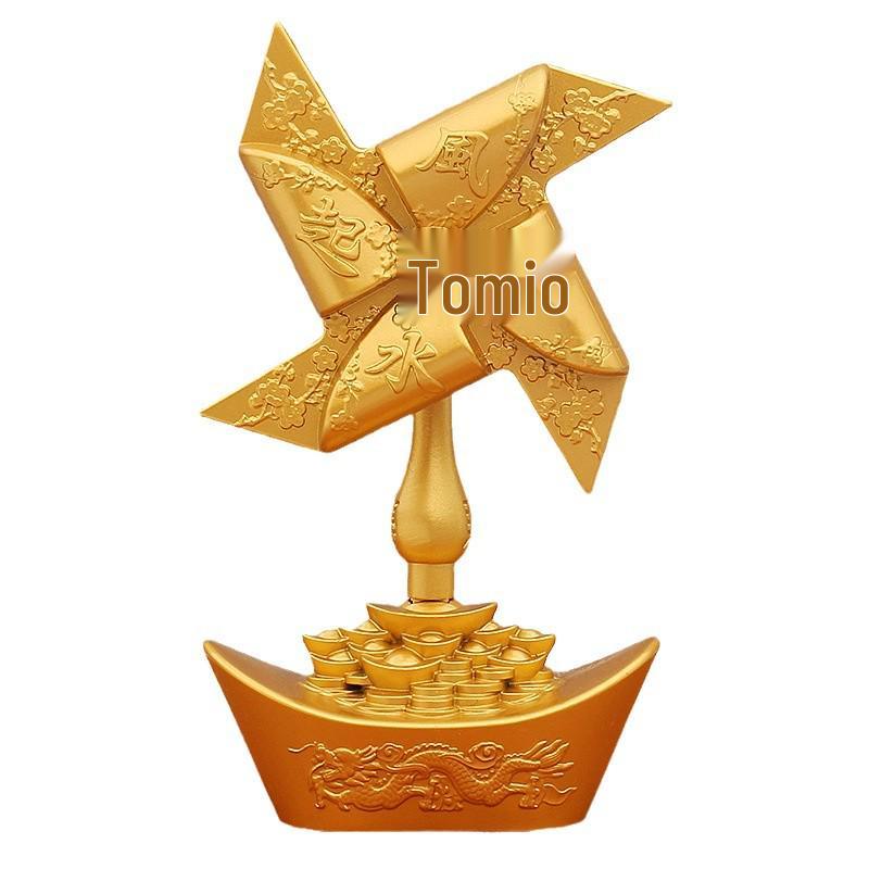 Sand Gold Dragon & Phoenix Pinwheel Decompression Ornaments – Metal Desktop Decor