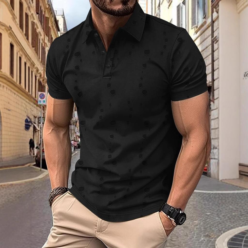 Summer Washing Ripped Craft POLO Shirt Button Men's Sports T Shirt
