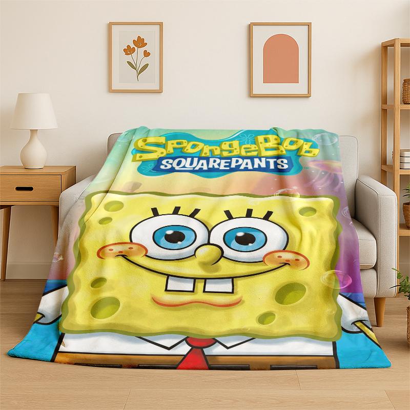 Cartoon S-SpongeBob Patrick Star Flannel Blanket Soft Warm Throw Blanket for Bedroom Living Room Bed Travel Camping Picnic Kid