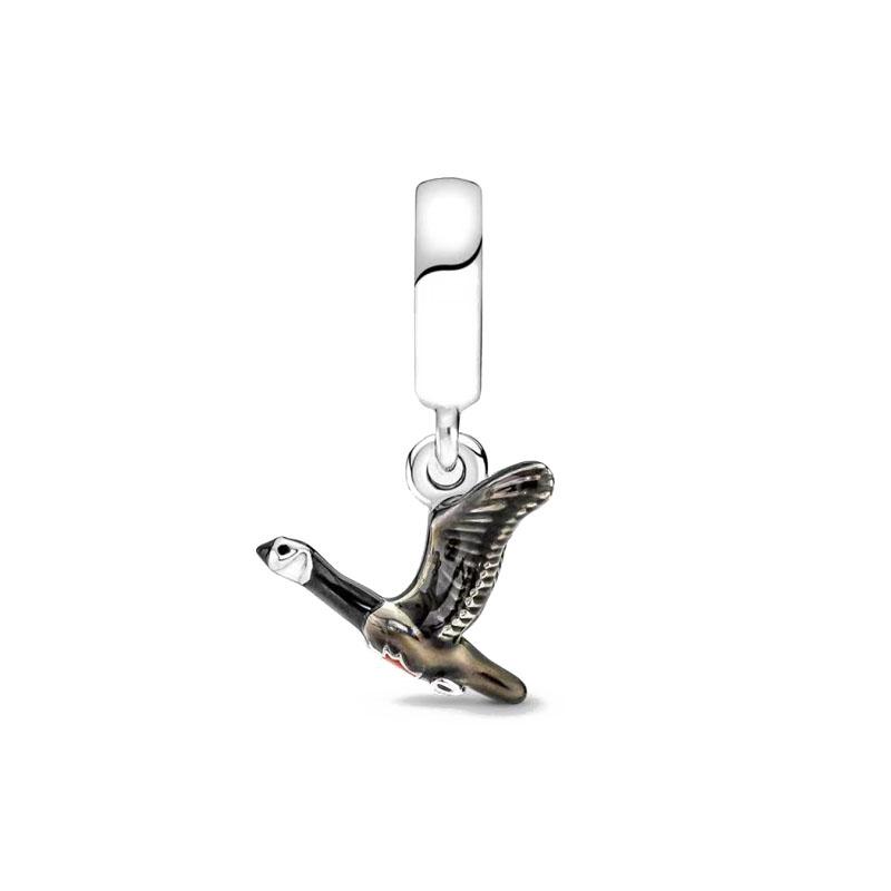 NEW Fine S925 Silver Pink Glass Flamingo Dangle Bead Pendat Fit Original  Bracelet Jewelry Shiny Colored Zircon Bird Charm