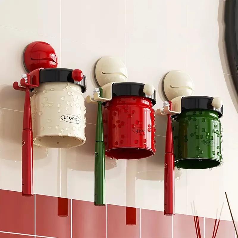 Wandmontiertes Zahnbürsten-Aufbewahrungsregal-Set Multifunktionales Platzsparendes Zahnputzbecher-Halter-Set Ohne Bohren Waschbecher