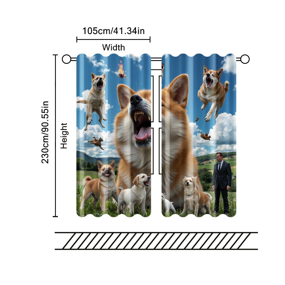 Set Of 2 Filtering Curtains Excluding Rods Non Movable Without Batteries Shiba Inu Use Bedrooms Living Rooms Made Polyester Sitting Room Window