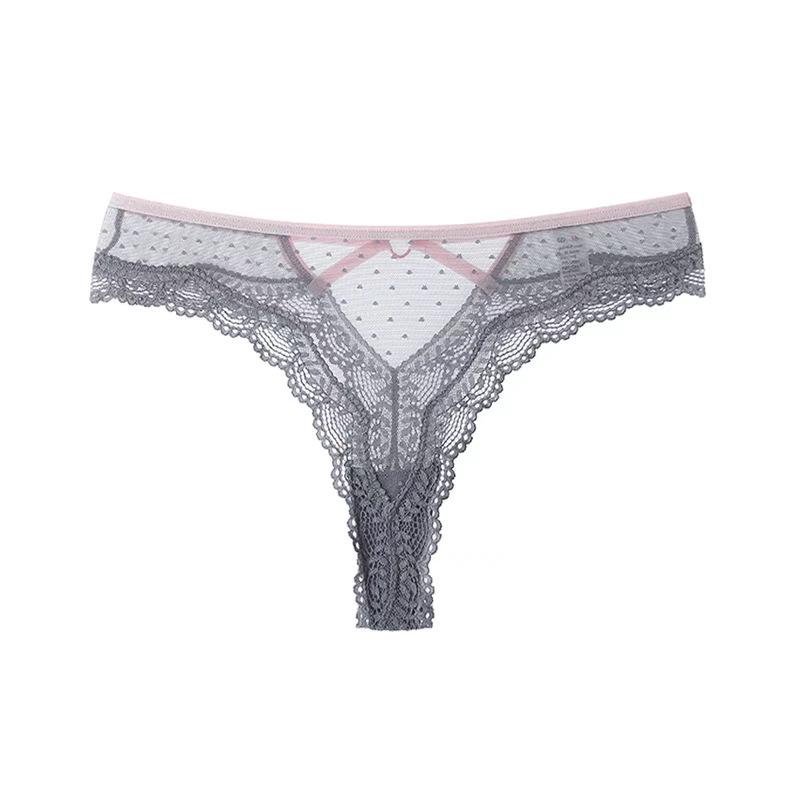 Pure & Sexy Lace Mid-Waist Thong - Seamless Thin Strap Triangle Panties for Women (80-140 Jin)