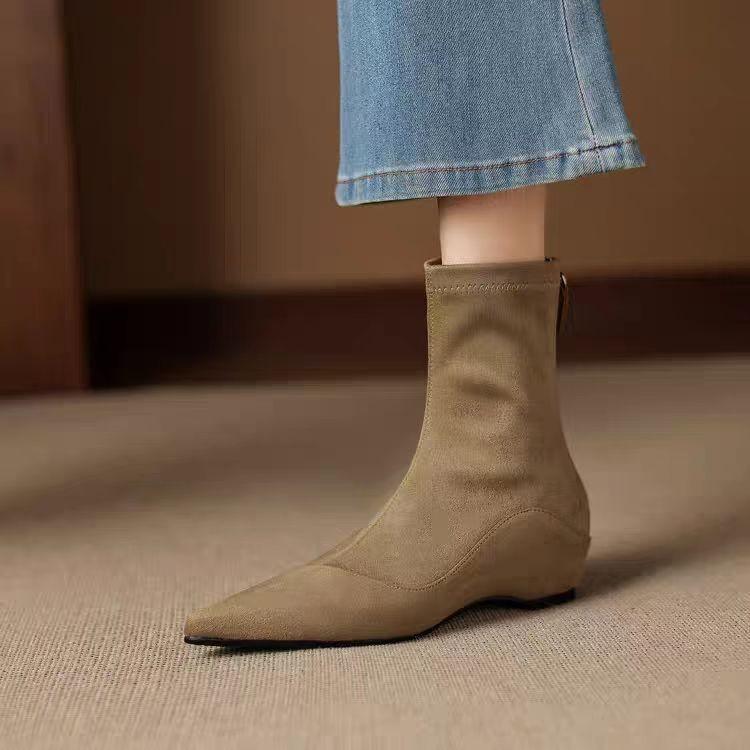 New autumn and winter suede socks boots inner height increase elastic thin boots temperament square head short boots women's fashion boots