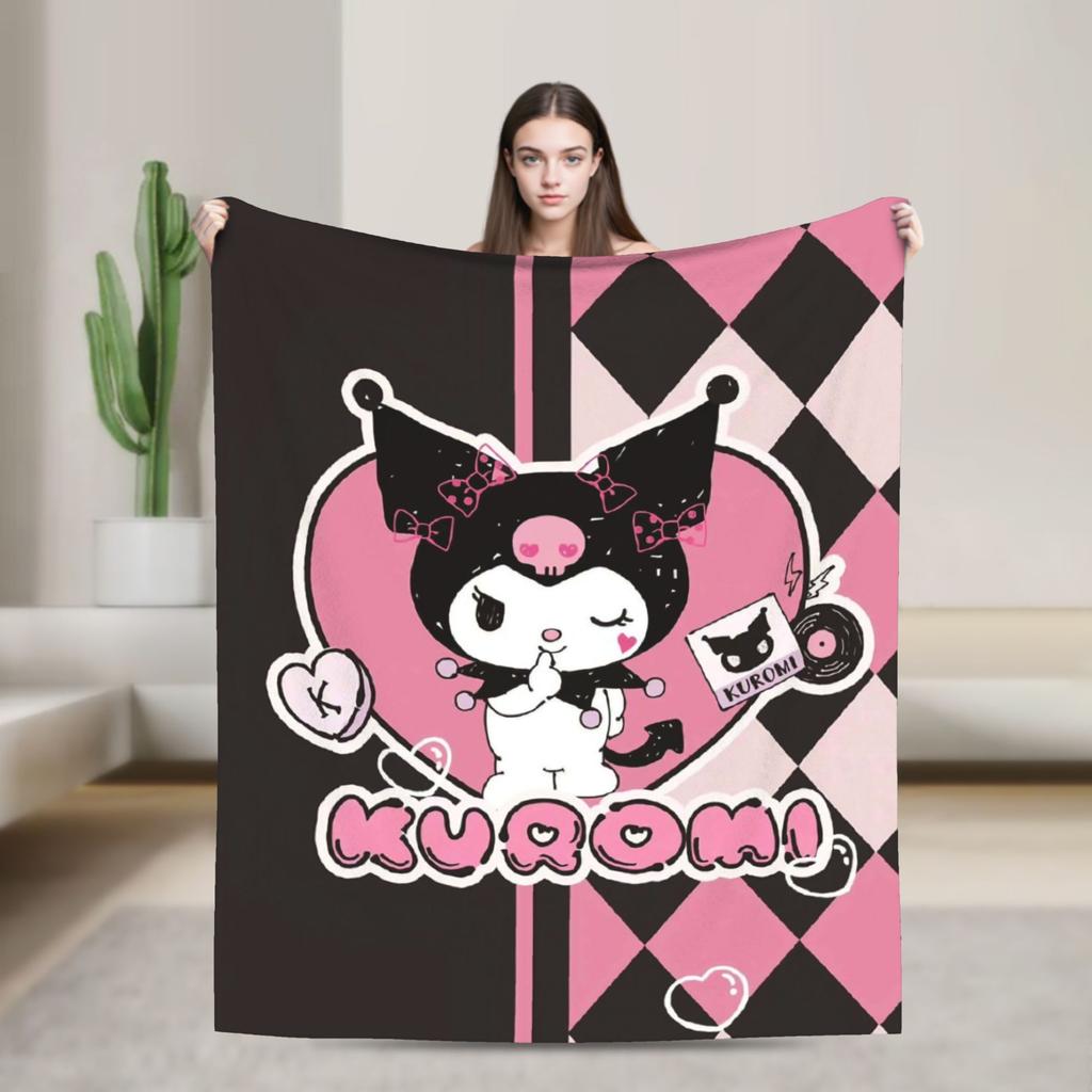 Purple Kuromi Blankets Kawaii Cartoon Wool Awesome Breathable Throw Blankets for Bedspread Autumn/Winter