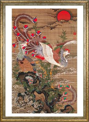 Poster by Ito Jakuchu (Rising Sun and Phoenix) A3 Size Interior Wallpaper Painting Art Poster Gold Frame