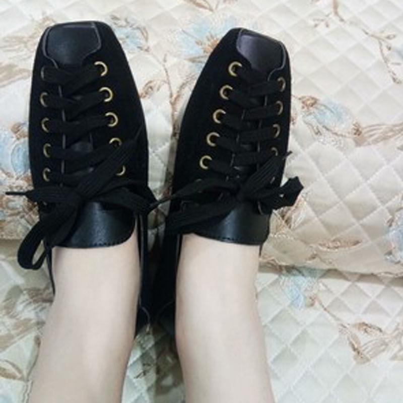 Spring/Summer New Korean Edition Versatile One Step Doudou Shoes Female Students Square Head Shallow Mouth Flat Bottom Shoes