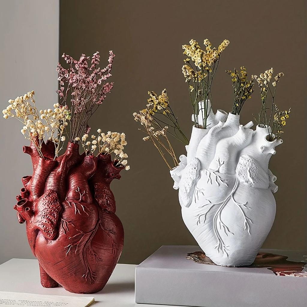 Anatomisk hjertevase Harpiksfigur Glam-stil samleobjekt Dekorativt anatomi-tema Design Blomsterholder for bordskjerm