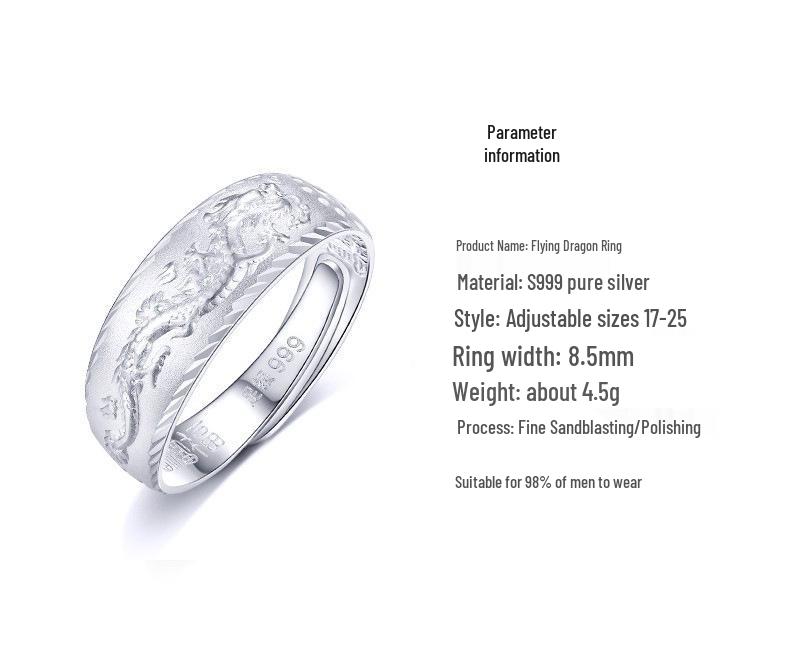 Men's Sterling Silver Adjustable Dragon Ring - Trendy Index Finger Design