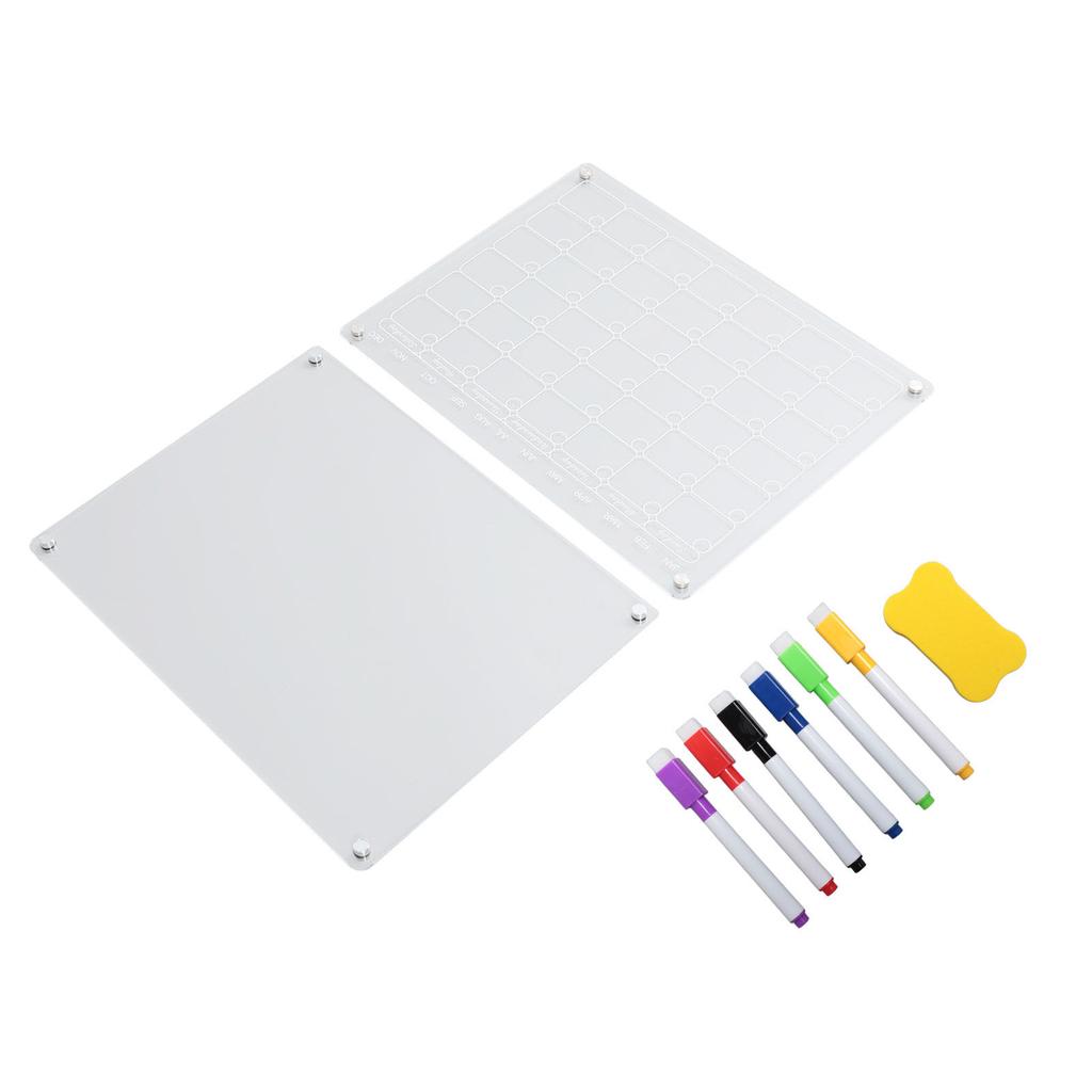 Magnetic Acrylic Calendar Reusable Clear Dry Erase Fridge Board with 6 Markers 1 Board Eraser for Mo