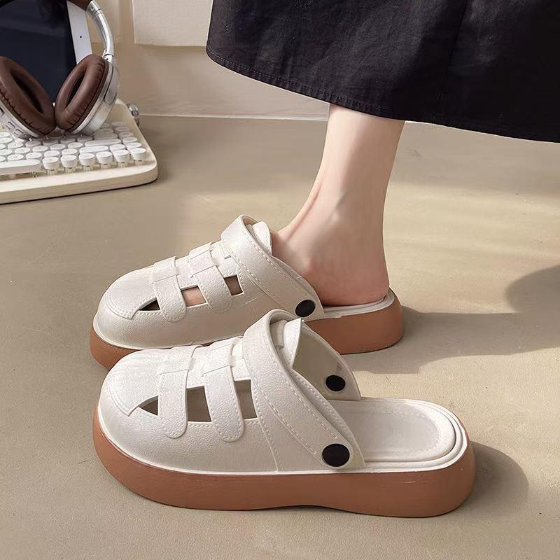 Korean-Style Chunky Half-Slippers for Women: Two-Way Hollow Sandals