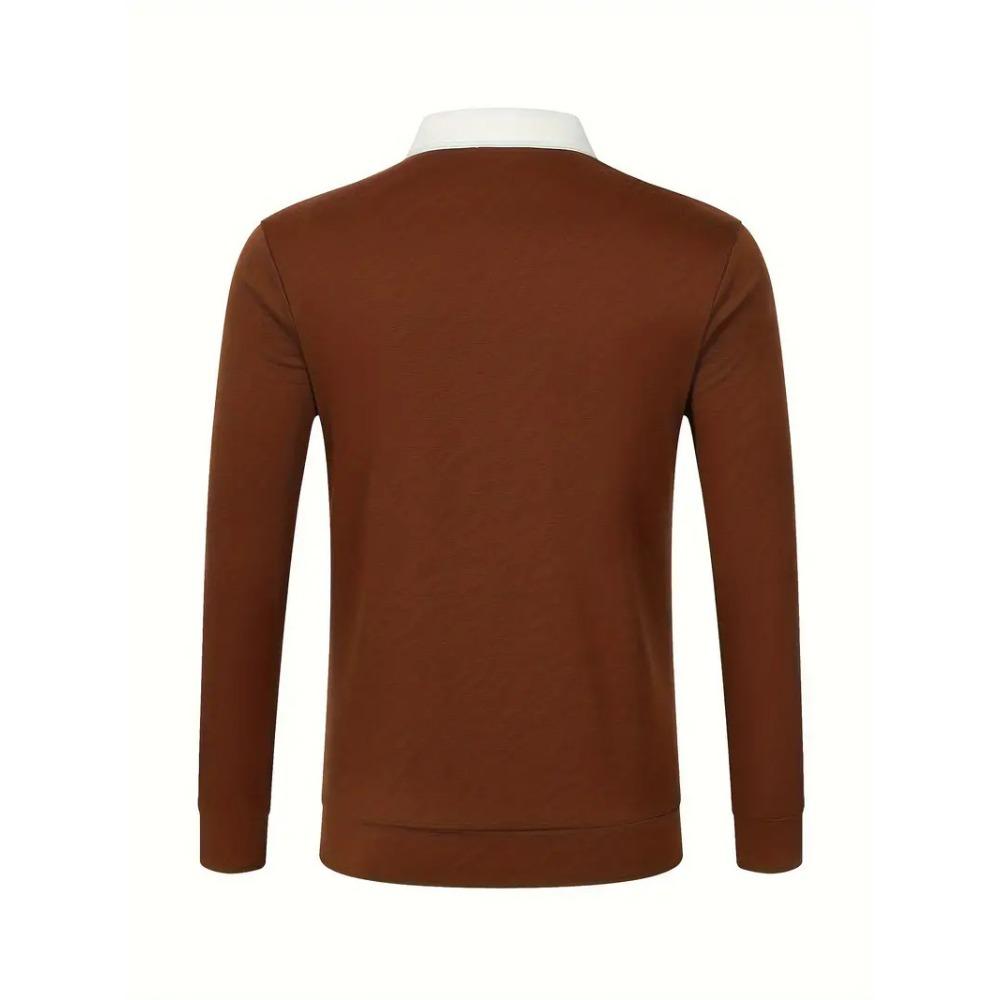 Long Sleeved Lapel Button Men's Casual Top Polo Shirt