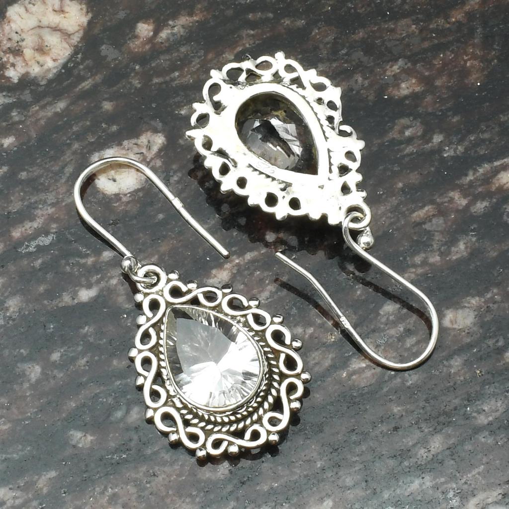 Natürliche weiße Topas-Edelstein-Ohrringe, 925 Sterling Silber, Tropfen-Unendlichkeits-Design, Ohrhänger, handgefertigter Schmuck, Geschenk zu Ostern