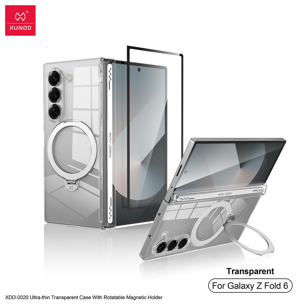 

XUNDD Для Samsung Galaxy Z Fold 7 6 5 Чохол Розкішний Корпус Прозора Кришка З Магнітним Тримачем Підставка З Захисним Склом Загартоване Скло For Samsung Z Fold 6 чистий