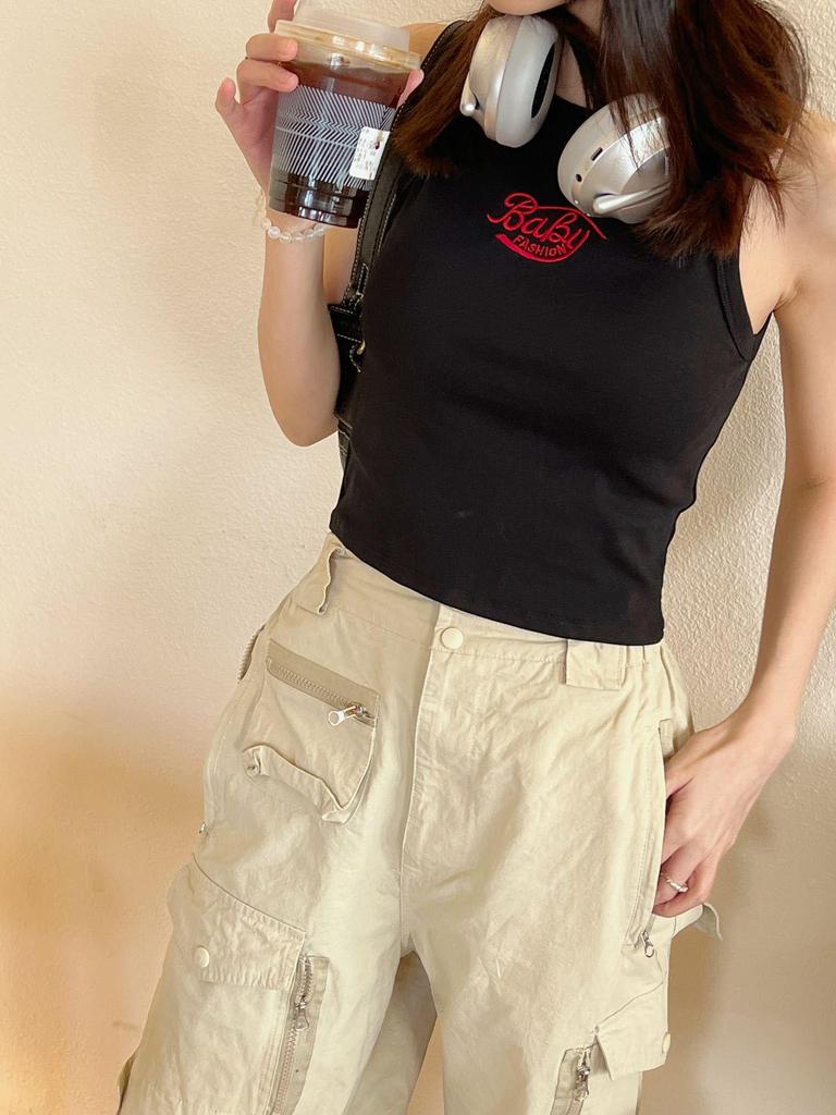 Jennie Fashion Vielseitiges Sportliches Weißes Buchstaben Camisole Tanktop für Damen