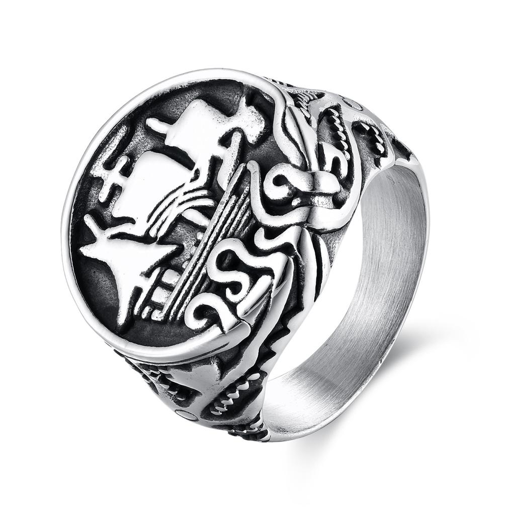 Retro Personality Sailboat Stainless Steel Ring, Accessories Men'S Trend Octopus Titanium Steel Ring Ring