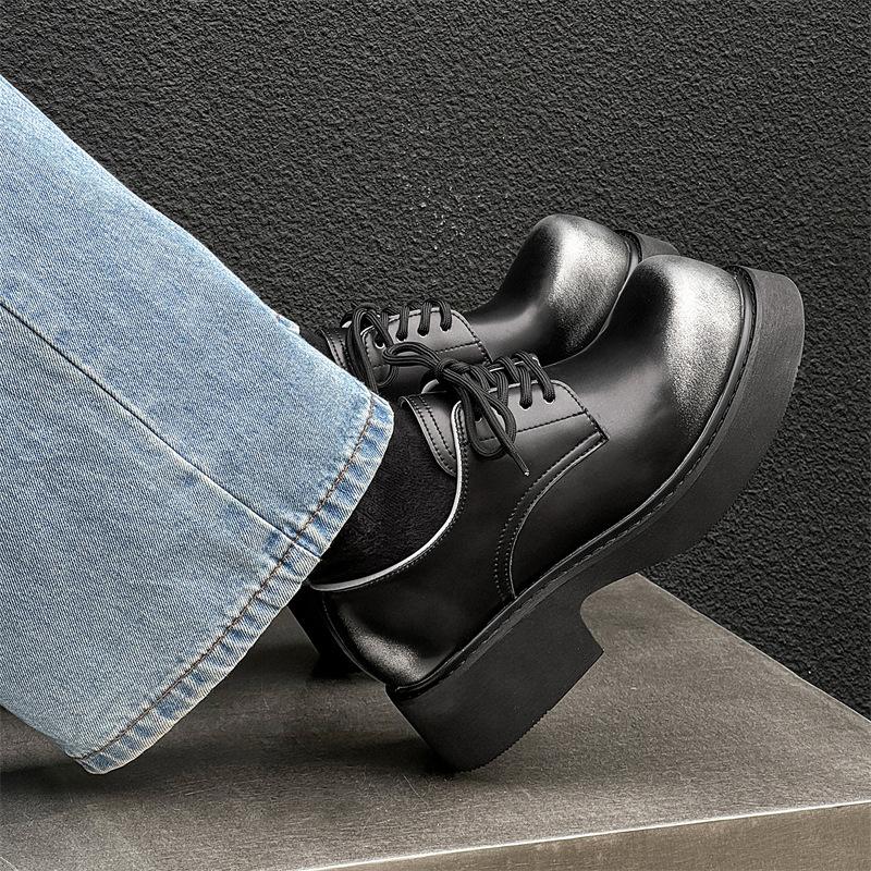 Big Head Upturned Head Leather Shoes Men's Platform Heightening Japanese Ins Versatile Commuter Derby Shoes Niche Casual Shoes 9544-J