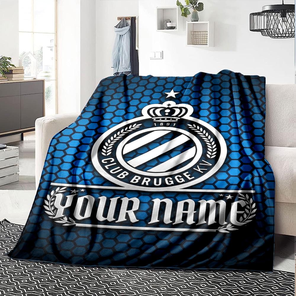Name Custom Club Brugge Print Flannel Blanket High Quality Warm Comfortable Cover for All Seasons Perfect for Gifts Home Decor