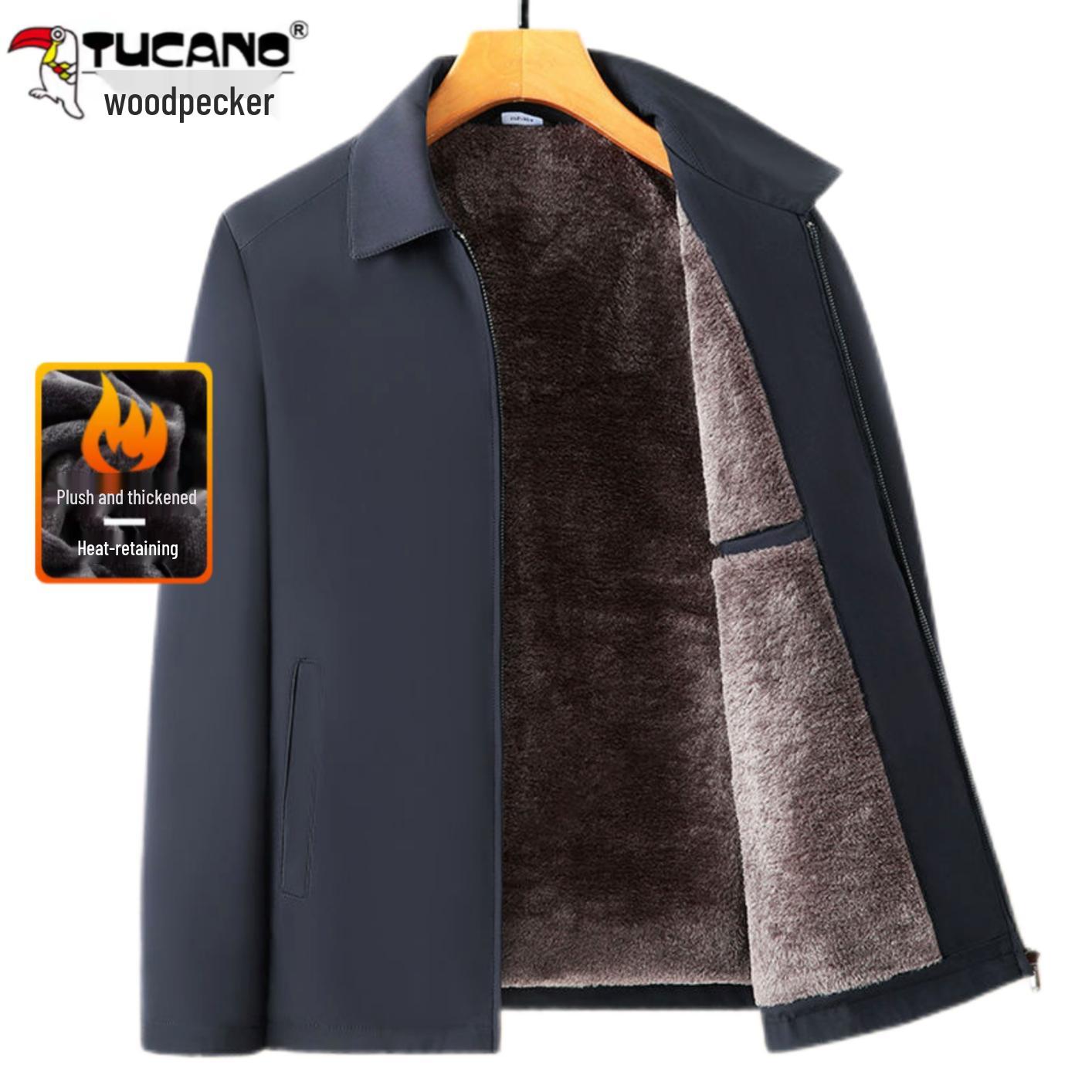 

Woodpecker Men s Mid-Aged Velvet Cotton Winter Jacket - Warm, Thickened, for Middle-aged & Elderly L 175, 111-125 lbs
