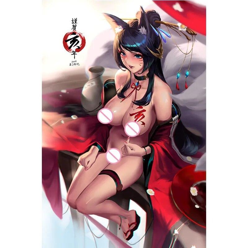 Print Game LOL White Fox Tail Warrior Nude Sexy Girl Art Canvas Poster Living Room Bedroom Home Wall Picture