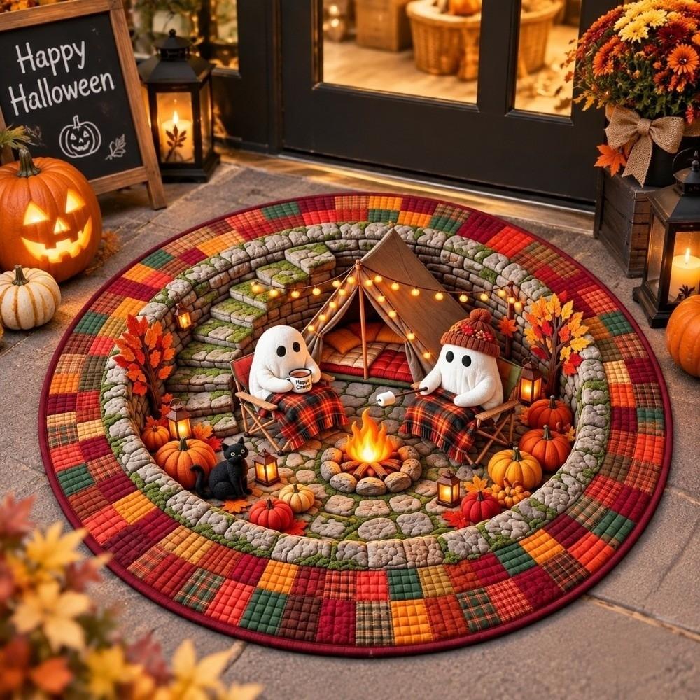 Stain Resistant Christmas Round Carpet Crystal Velvet Festive Area Mat Family Gathering