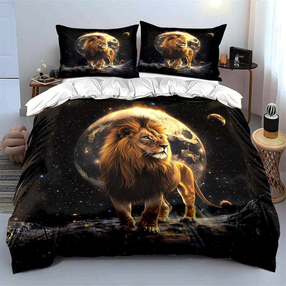 "Majestic Lunar Lion Elegance" Bedding sets Duvet covers Pillowcases(1* Duvet Cover 2* Pillowcases without duvet insert)