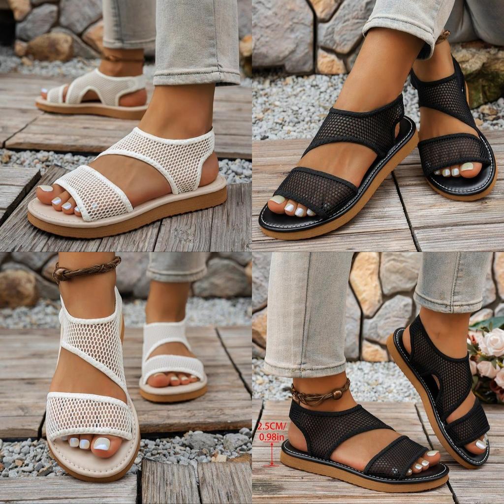 Summer Beach Sandals For Women With Mesh Upper And Rubber Sole For Casual Wear