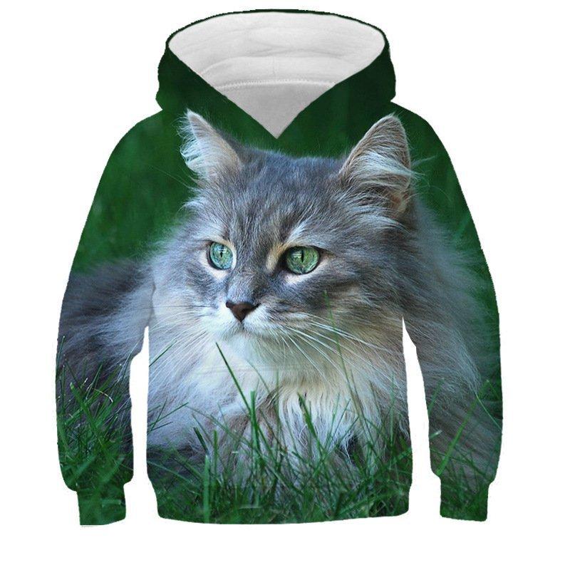 Autumn Cute Cat Pattern 3D Printed Hoodies Fashionable Casual Sports Long Sleeved Children's Boy Hooded Sweatshirts