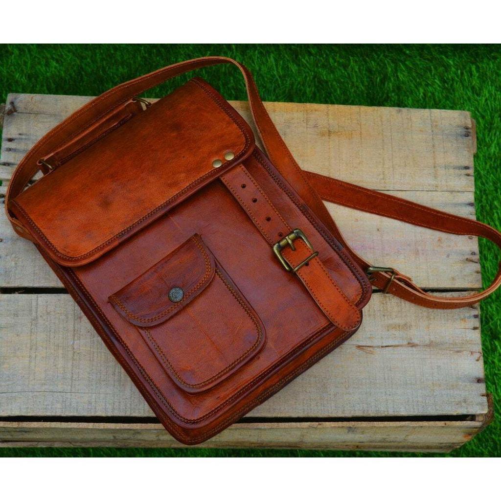 Geantă vintage de capră din piele naturală pentru laptop