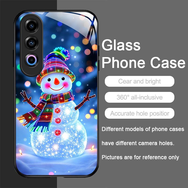 Cute Winter Christmas Snowman Pattern Tempered Glass Phone Case for Oneplus 13 R 12 11 10 9 Nord 2T CE 4 3 2 Lite ACE3 Pro Cover