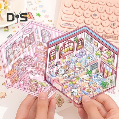 Projet de bricolage 3D Maison Autocollants Adultes Enfants Drôle Dessin Animé Autocollant Soulagement du Stress Miniature Scène Décalcomanies
