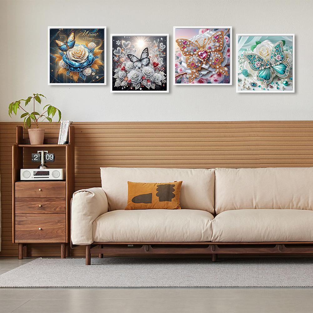 4pcs 5D DIY Partial Special Shaped Drill Diamond Painting Flower Decor 30x30cm