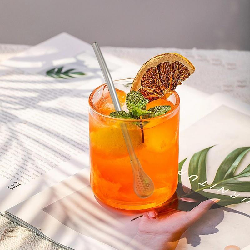 Detachable Filter Straw Spoon Stainless Steel Tea Filter Yerba Mate Straw Reusable Bar Drinking Tools with Cleaning Brush