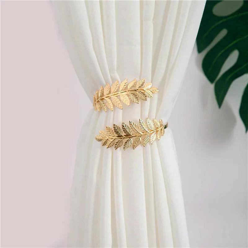2pcs Modern Minimalist Metal Wheat Pattern Curtain Tiebacks for Bedroom Living Room Office Kitchen