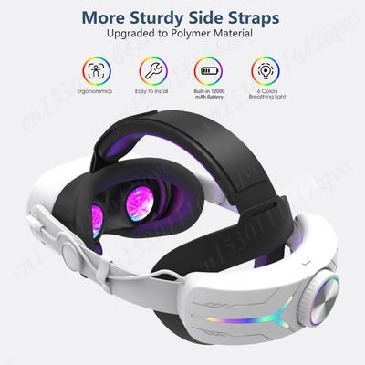 Verstelbare RGB Hoofdband voor Meta Quest 3S VR Elite Strap 12000mAh Batterij Comfortabele Hoofdband Alternatieve Band Hoofdband