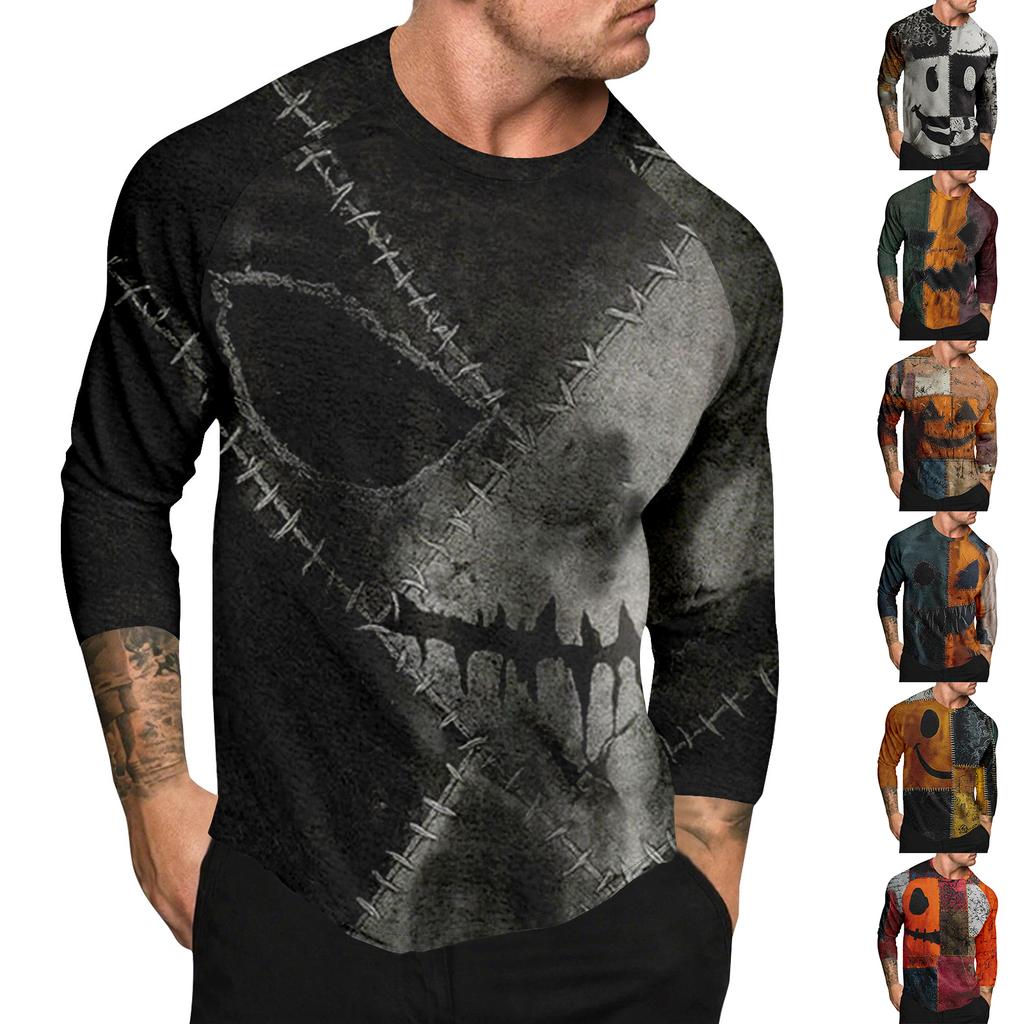 Pánský top s dlouhým rukávem s raglánovými rukávy a halloweenským potiskem