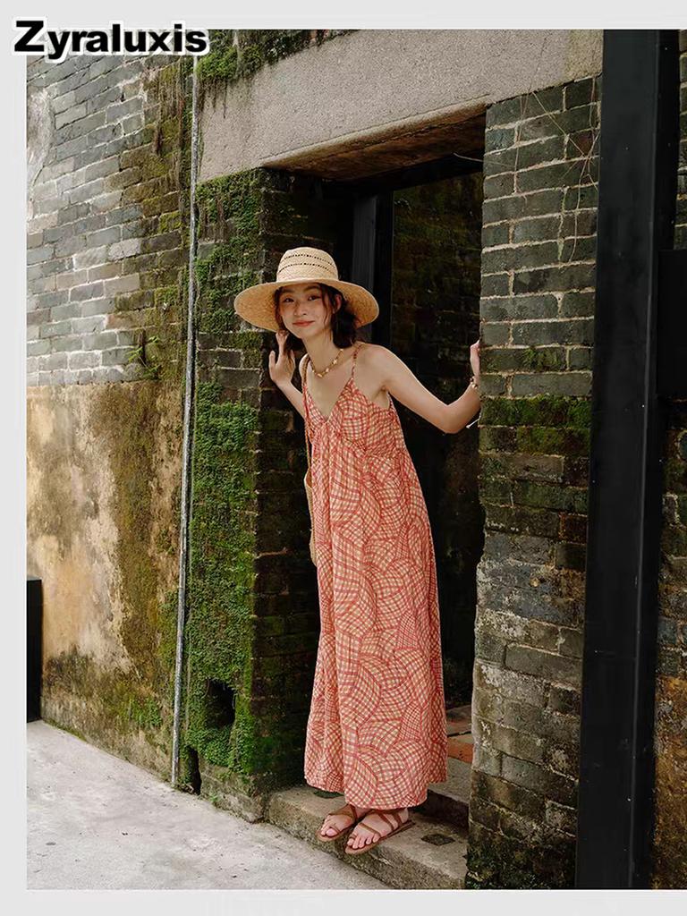 Bohemian Vintage Off-Shoulder Dress for Women Summer Xinjiang Tourism Thailand Hainan Sanya Beach Vacation Style Maxi Dress