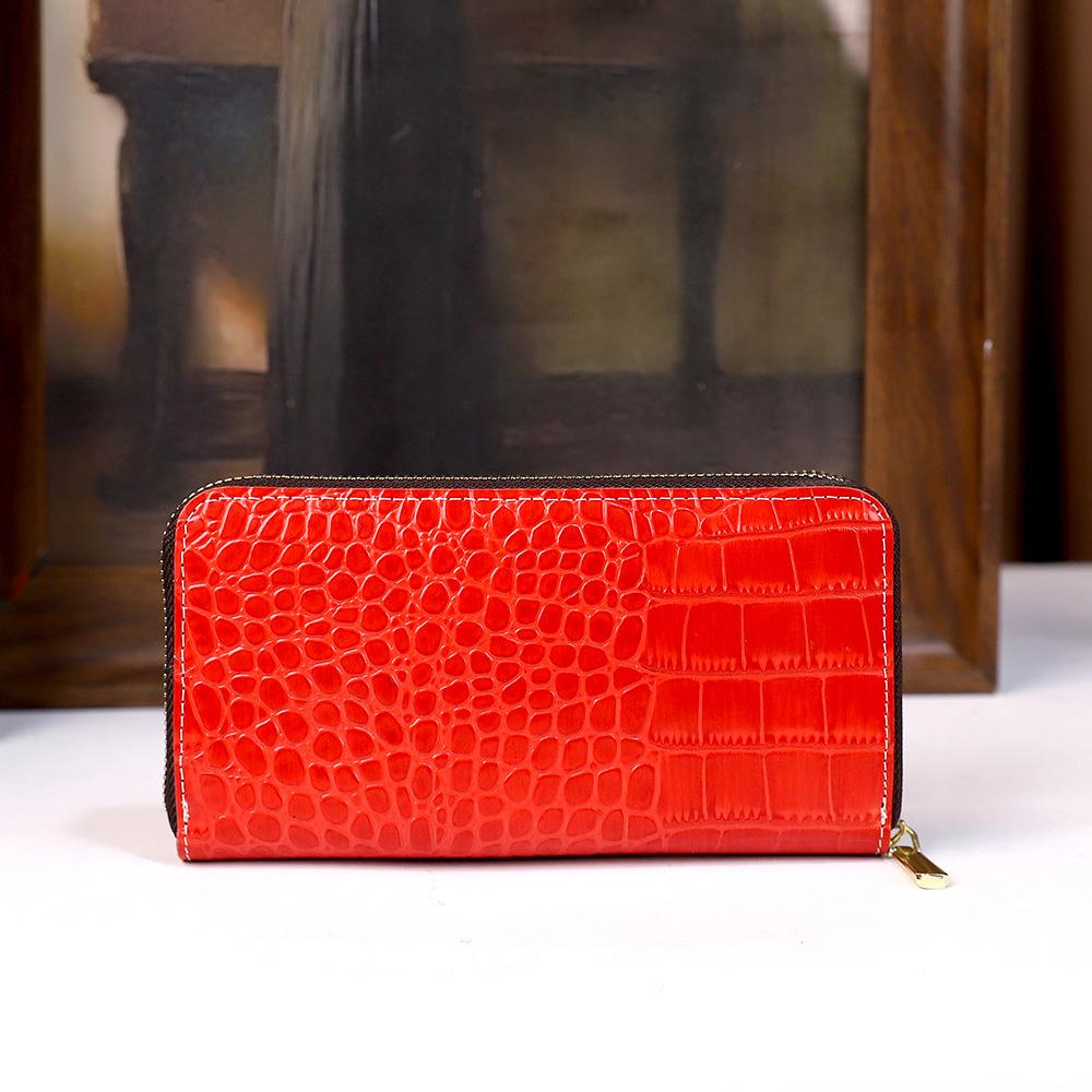 Long Wallet Personalized Creative Retro Bright Leather Women S Wallet Card Bag Crocodile Pattern Multi-Card Trend no gift box красный