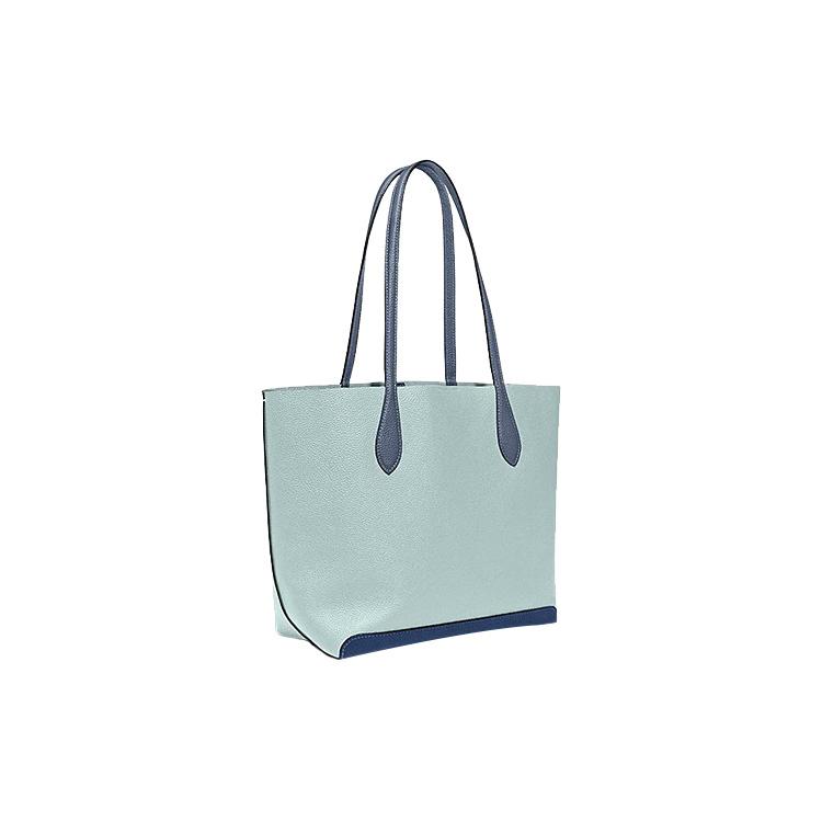 New COACH Kia Cow Leather Tote Bag Shopping Bag Handbag Shoulder Bag Women's Lake Blue & Multicolor CA097-B4MVX
