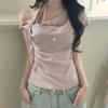 Girl Power Polka Dot Off Shoulder T Shirt With Print For Summer Casual Wear