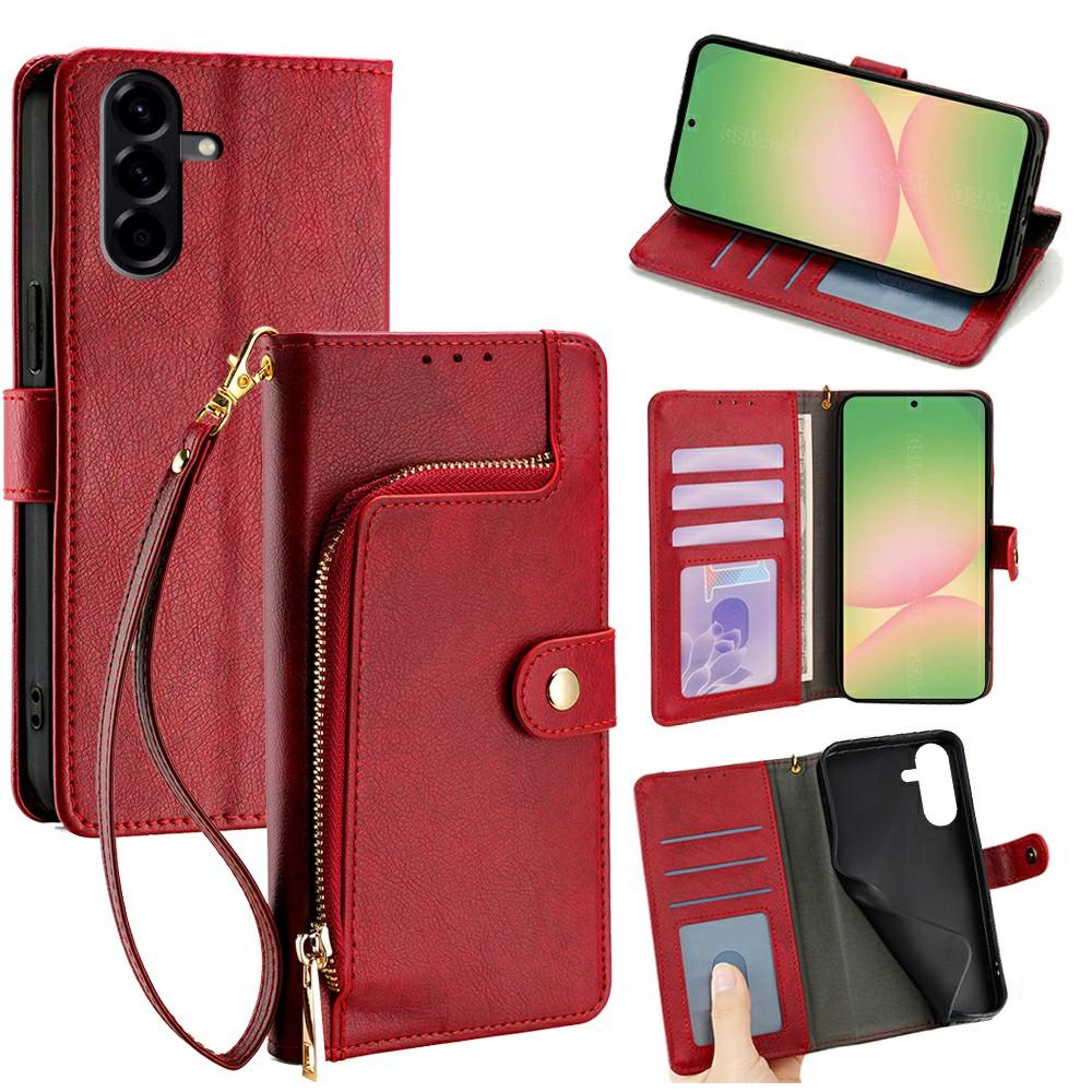 

For Samsung Galaxy A56 5G Case Zipper Pocket PU Leather Wallet Flip Phone Cover Red