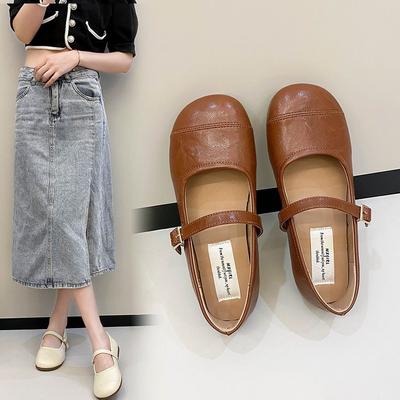 White Round Head Flat Shallow Mouth Single Shoes Female Summer Retro Soft Bottom Mary Jane Shoes
