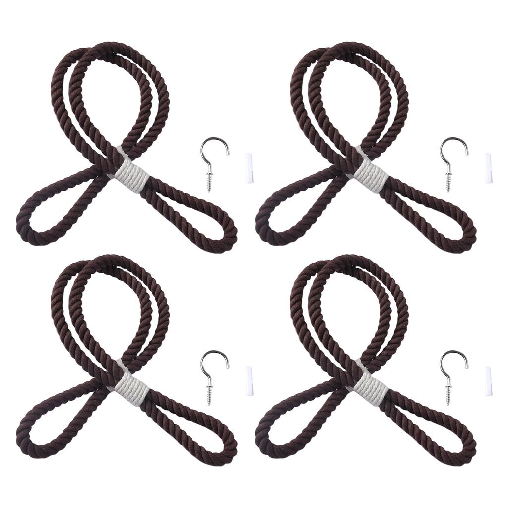 Set aus 4 handgewebten Vorhangraffhaltern aus Baumwollseil mit einfachen modernen Vorhangbindern zur Verwendung im Wohn- oder Schlafzimmer