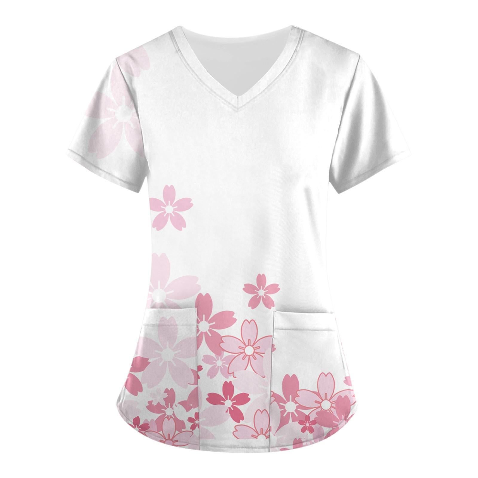 

Женская модная рабочая одежда с v-образным вырезом и короткими рукавами с принтом бабочки и топами с карманами L белый