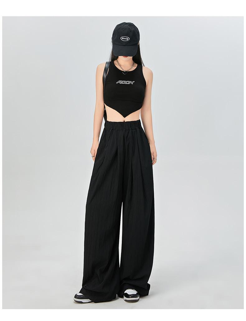 

Женские весенние брюки Ice Silk с высокой талией и широкими штанинами, со складками